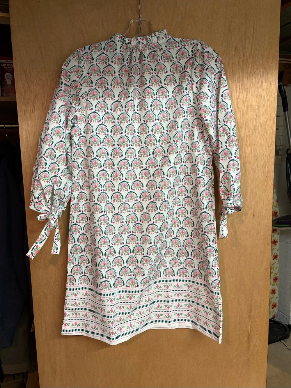 Mary Square XS Women's Printed Tie-Sleeve Tunic Top - Pink & Green